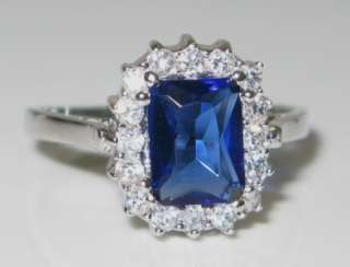 Estate 2.00ctw Radiant Blue & White Sapphire 925 Sterling Silver Ring 