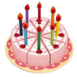 Food Set: Toy Birthday Cake with 8 slices of cake, a serving plate, 8 