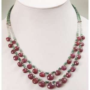   Designer Faceted Shaded Emerald & Ruby Drops Beaded Necklace Jewelry