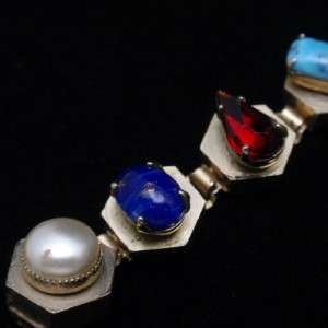 Semi Precious Stones Prong  Set Vintage Silver Bracelet  