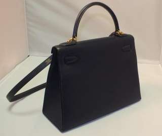 Authentic Hermes Kelly 28 cm Navy Fjord Gold Hardware Sellier Rare