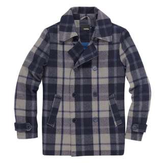Mens Jacket Simple British Trend Plaid Pattern Wool Coat Gray Plaid 
