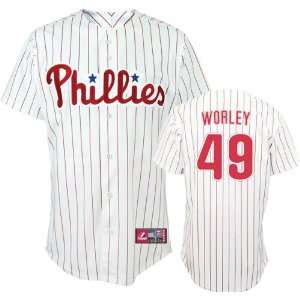 Vance Worley Jersey: Adult Majestic Home White Pinstripe Replica #49 