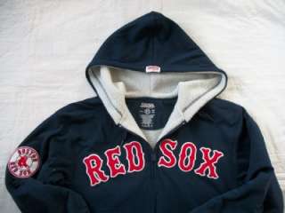 Mens BOSTON RED SOX Blue Fleece Jacket Hoodie Full Zip STITCHES 