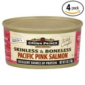 Crown Prince Pink Salmon Skinless Boneless Pacific, 6 ounces (Pack of4 