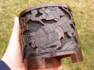   CHINESE QING DYNASTY CARVED BAMBOO CHICKEN SCHOLARS BRUSH POT BITONG