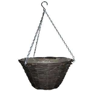  12 Hanging Bucket Basket with Sliver Chain, Black Rattan 