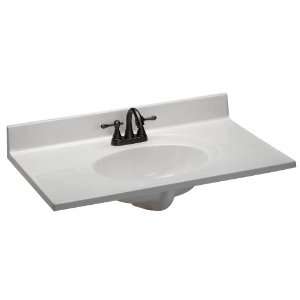   White Cultured Marble Recessed Oval Vanity T, White