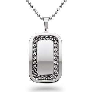  Stainless Steel Curb Link Dog Tag Necklace   30IN Jewelry