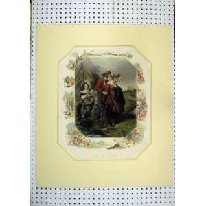 C1850 Hand Coloured Wood Cutter Romance Country Scene  