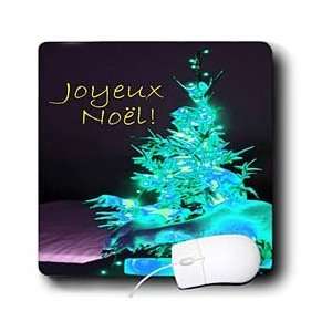   Tree Joyeux Noel in Ice Blue with Gold Text   Mouse Pads Electronics