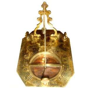   Rare String Gnomon Brass Sundial Compass W Teak Case 