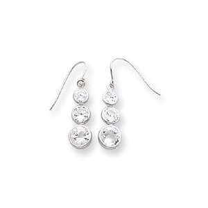  14k White Gold 3 Tier Cz Drop Earrings SE756: Jewelry
