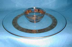 Culver Glass Gold Relish Tray with Dip Bowl  