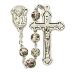  White Cloisonne Beads and Madonna Center Rosary Womens Rosaries 