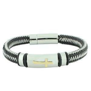  Stainless Steel Silver Gold Two Tone Religious Cross Mens 