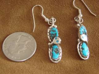 Zuni Effie Calavaza Snake Turquoise Dangle Earrings  