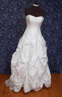 Davids Bridal White Taffeta Laced Strapless Pick ups Wedding Dress 8 