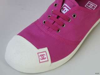 new CHANEL CC logo pink canvas sneakers athletic shoes 39 9   SUPER 