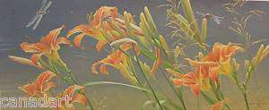 Robert BATEMAN print Daylilies & Dragonfly Original LE  