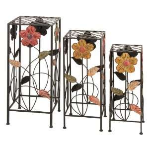   Set of Three Floral Pattern Metal Plant Stands Patio, Lawn & Garden
