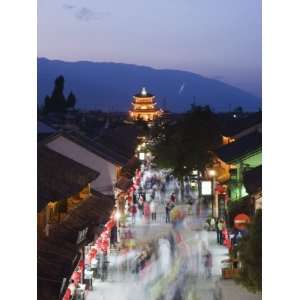 Night View of Main Street and Watch Tower, Dali Old Town, Dali, Yunnan 