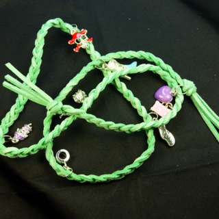 Green Velvet Rope Braid Leather Charm Pendant Bracelets  