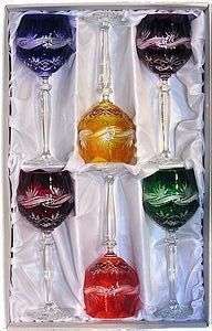 HAND CUT MULTI COLORED CRYSTAL GOBLET SET   NEW In BOX  