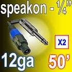 NEW PRO AUDIO 1/4 plug to SPEAKON SPEAKER CABLE 12 gauge WIRE 50 