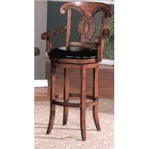 : Classic Style Brown Finish Wood Swivel Arm Bar Stool Counter Chair 