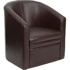   Furniture Brown Leather Barrel Shaped Guest Chair