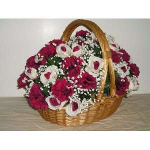    Red and White Rose and Carnation Silk Flower Basket