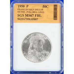  1950 P Silver Franklin Half Dollar   Graded MS67 FBL by 