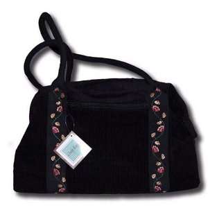  Cindy Kay Black Courdroy Embroidered Tote Overnight Bag 