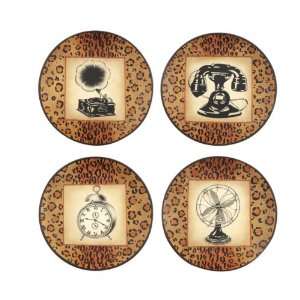   of 4 Ceramic Cheetah Print Decorative Sketch Plates