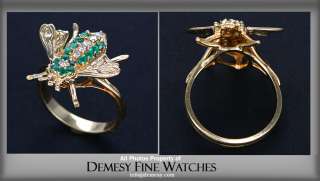 Stunning 14K YG, Diamond, Emerald Fly Ring apx. 6  