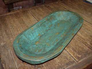 Rustic Dough Bowl Turquoise  #3 Batea Primitive Doughboard Trencher 