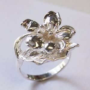   Rose Flower 925 Sterling Silver Ring Size 7  N 