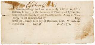 1776, Revolutionary War Enlistment Document  