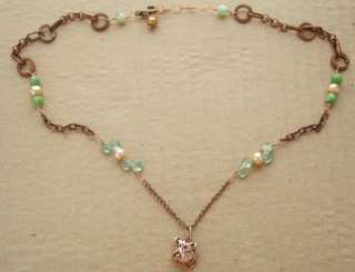 18k Rose Gold VM Bulldog Dog Pearl Apatite Necklace  