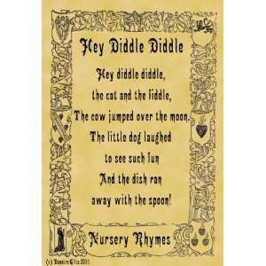   Size Parchment Poster Nursery Rhyme Hey Diddle Diddle