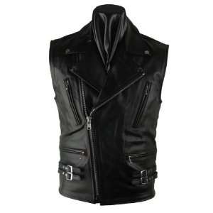  Mens Leather Zipper Biker Vest Gene 429 (46 Inches Chest 