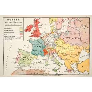 com 1948 Print Map Europe Great Britain Queen Anne Holy Roman Empire 