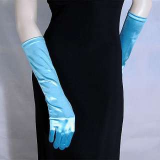 Below the Elbow Long Satin Stretch Gloves, Cool Colors  