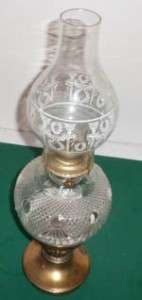 Oil lamp mettle base Clear pattern glass font sp. Chimney  