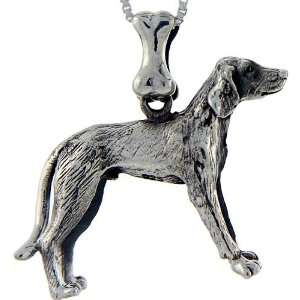  925 Sterling Silver Fox Hound Dog Pendant (w/ 18 Silver 