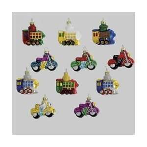   Mini Glass Train & Motorcycle Christmas Ornament Set: Home & Kitchen