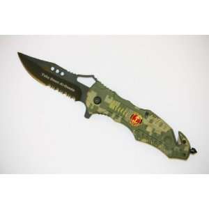   Military Power Spring Assisted Tactical Rescue Knife   Green Camo