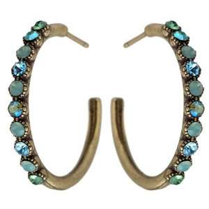Michal Negrin Lovely Hoop Earrings with Blue and Green Swarovski 