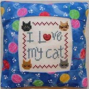  I Love my Cat Pillow Kit   Cross Stitch Kit: Arts, Crafts 